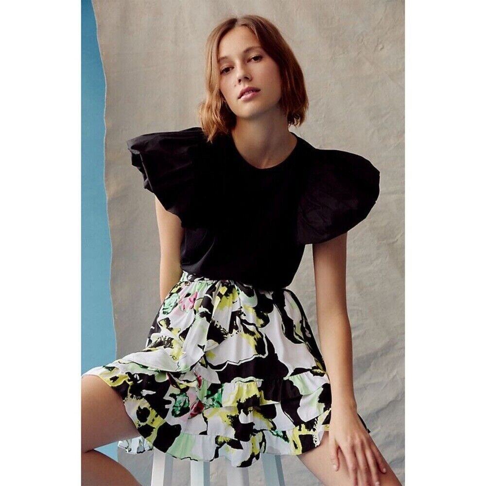 NWT Peter Som x ANTHROPOLOGIE Ruffled Mini Skirt Floral Size Small - Picture 3 of 15